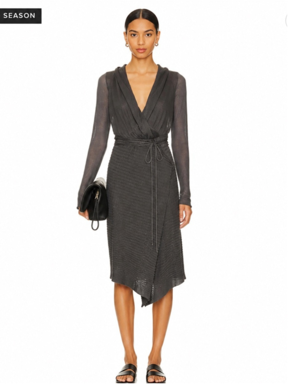 Sarah Pacini Draped Knit Wrap Dress Sweater Taupe Gray Size S M
